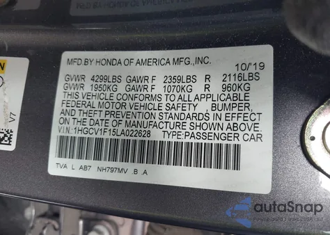 2020 Honda Accord Lx из США, поврежденный, VIN 1HGCV1F15LA022628